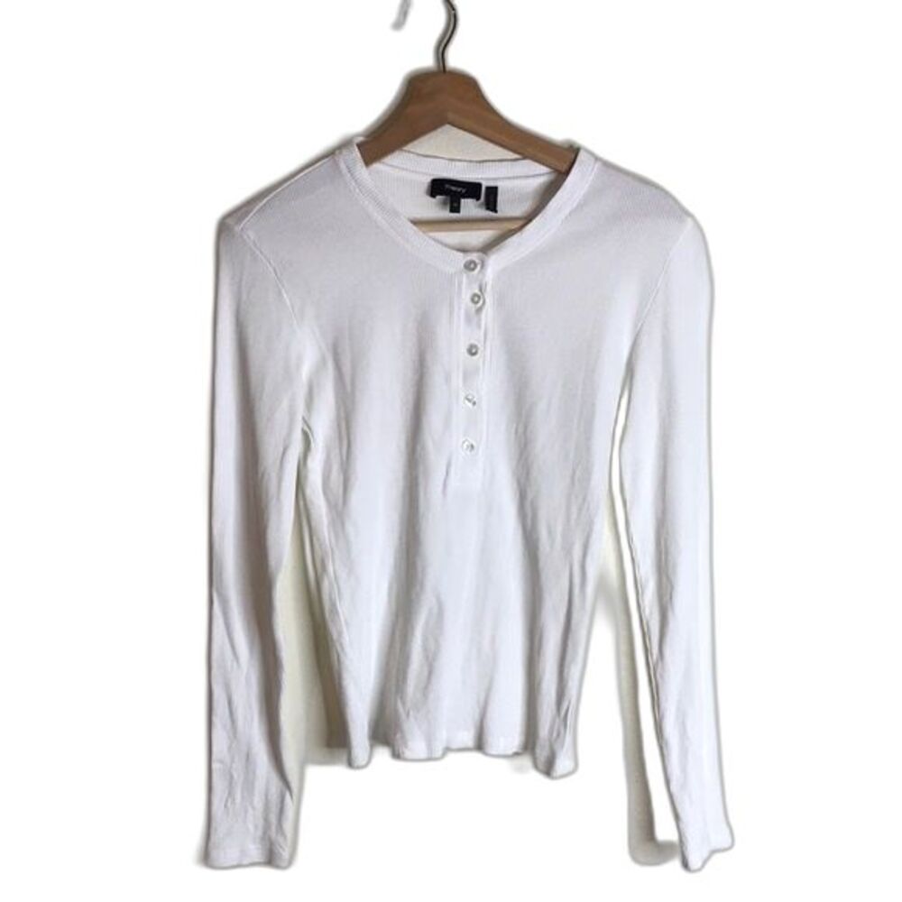 Theory ladies white long sleeves ribbed top with buttons size medium